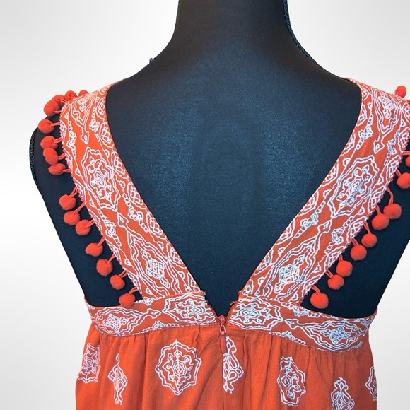 LOFT Petites Orange Bandana Print Sundress with Pom-Pom Trim | Size XSP - Picture 5 of 9